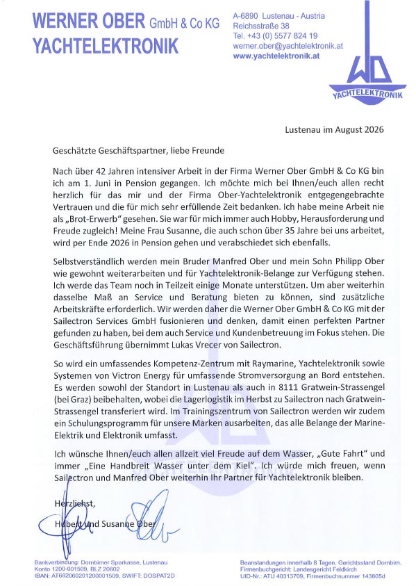 Vorschau des Schreibens zur Pensionierung von Hubert und Susanne Ober